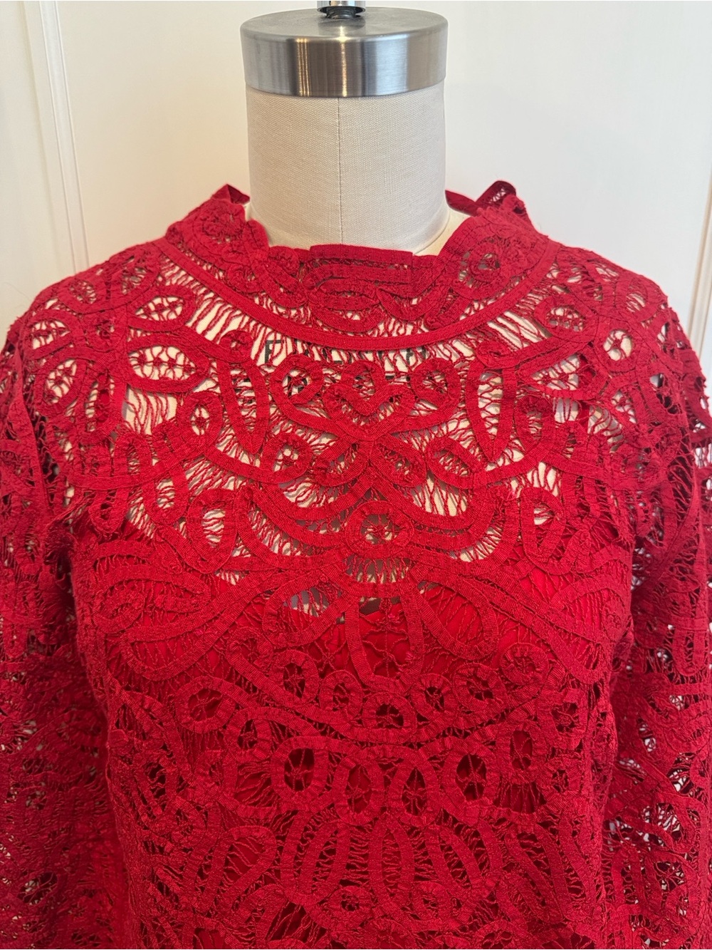 Sea New York Red Crochet Lace Long-Sleeve Maxi Dress - Picture 2 of 6